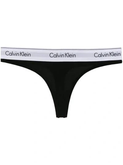Calvin Klein Underwear Logo Waistband Thongs - Black In Black