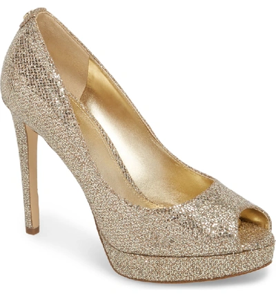 Michael Michael Kors Women's Erika Glitter Platform Peep Toe Pumps In Silver