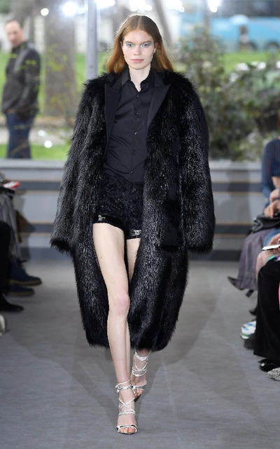 Anais Jourden Faux Fur Maxi Blazer In Black