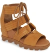 Sorel Joanie Ii Lace-up Leather Wedge Sandals In Camel Brown