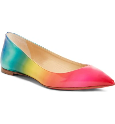 Christian Louboutin Ballalla Ombre Patent Red Sole Flats In Gradient Rainbow