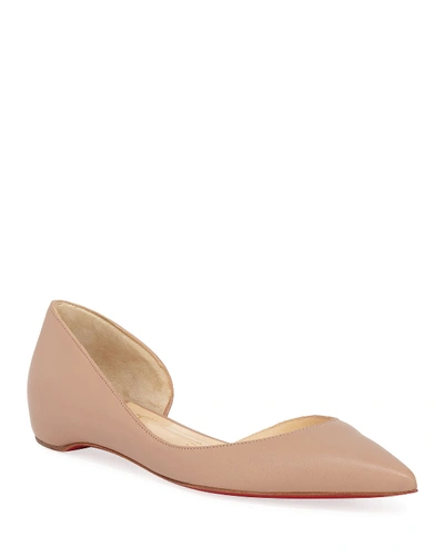 Christian Louboutin Iriza Half-d'orsay Red Sole Flats In Nude