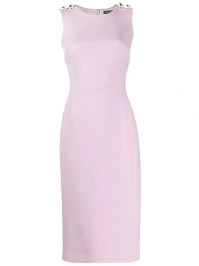 Dolce & Gabbana Wool Crepe Sleeveless Button-shoulder Dress In Light Pill Rose