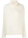 Marni Wool-cashmere Turtleneck Textured Sweater In Panna
