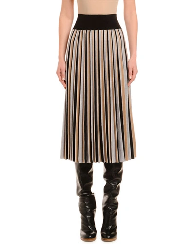 Agnona Pleated Colorblocked Wool Skirt In Black Pattern