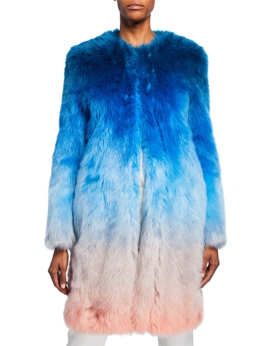 Mary Katrantzou Ombre Faux-fur Coat In Blue