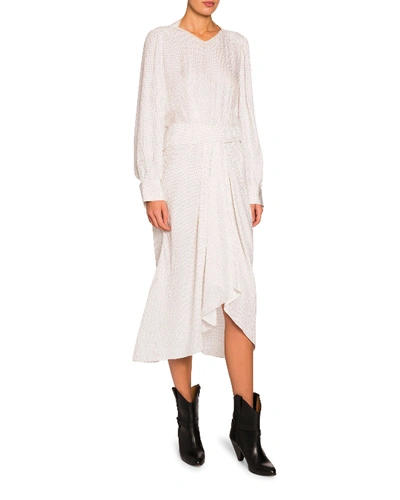 Isabel Marant Jacquard Silk V-neck Asymmetric Dress In Dark Gray