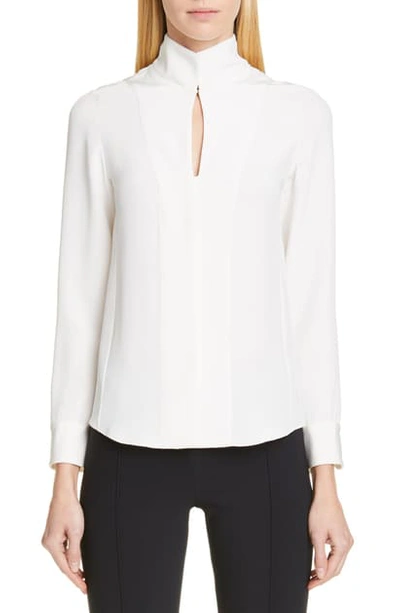 Adam Lippes Fitted Stand-collar Silk-crepe Blouse In Ivory