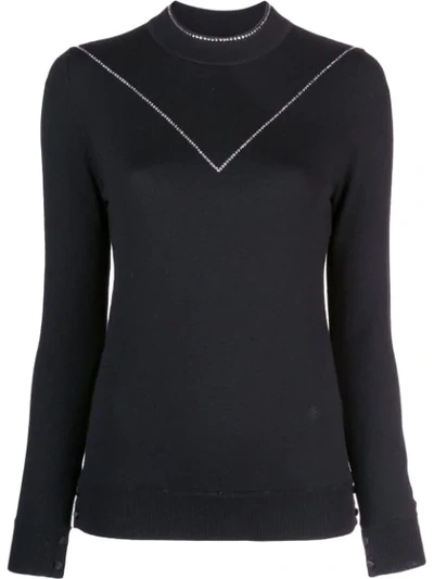 Adam Lippes Crystal-embroidered Wool Mock-neck Sweater In Black