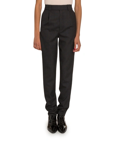 Saint Laurent Striped High-waist Straight-leg Trousers In Black/gold