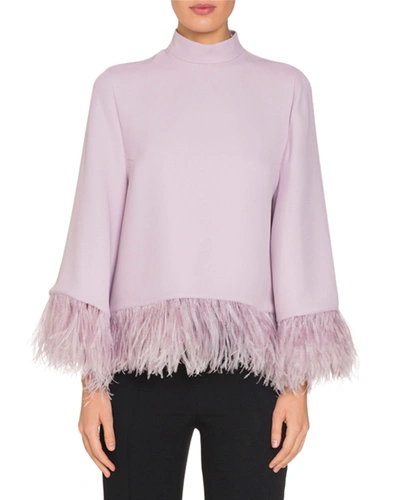 Andrew Gn Ostrich-feather Trim Mock-neck Blouse In Lilac