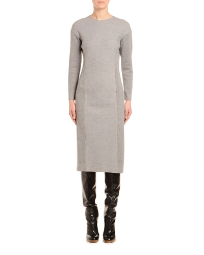 Agnona Wool-jersey Long-sleeve Pencil Dress In Gray