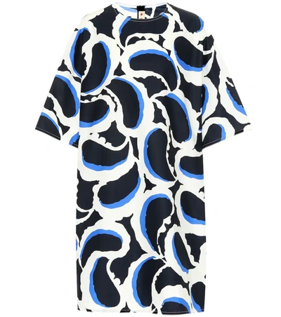 Marni 1/2-sleeve Paisley Poplin Shift Dress In Blue