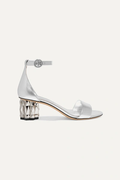 Ferragamo Azalea Metallic-heel Leather Sandals In Silver