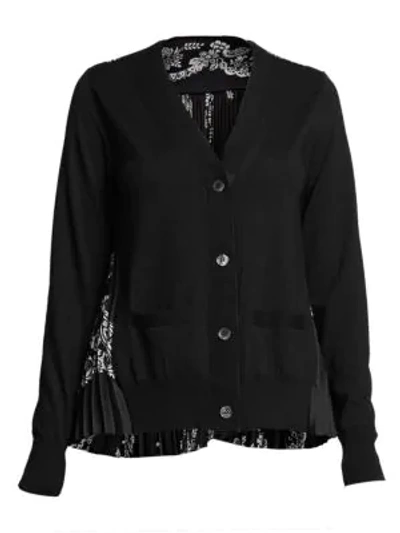 Sacai Wool-front Cardigan With Paisley-print Satin Back In Black