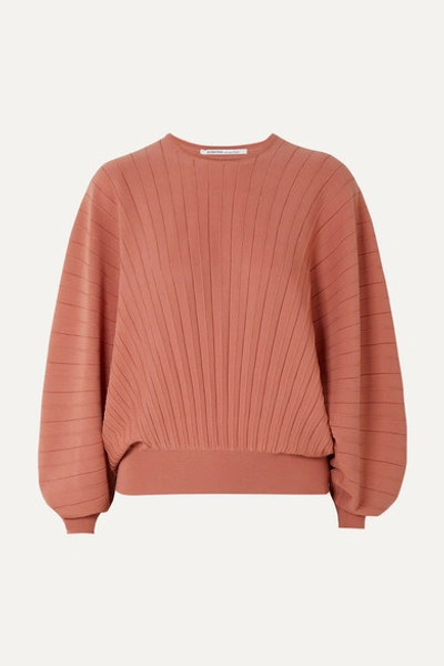 Agnona Dolman-sleeve Pleated Wool Sweater In Amber Rose