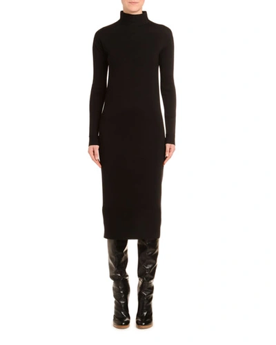 Agnona Mock-neck Wool Pencil Dress In Black