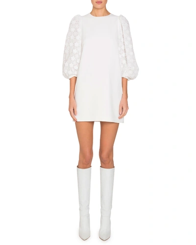 Andrew Gn Lace Puff-sleeve Shift Dress In White