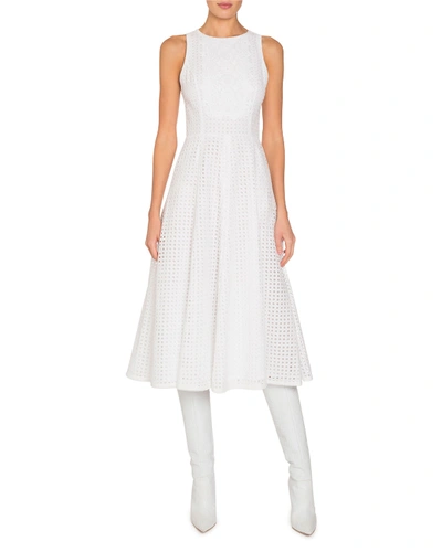 Andrew Gn Eyelet Sleeveless Midi Fit-&-flare Dress In White