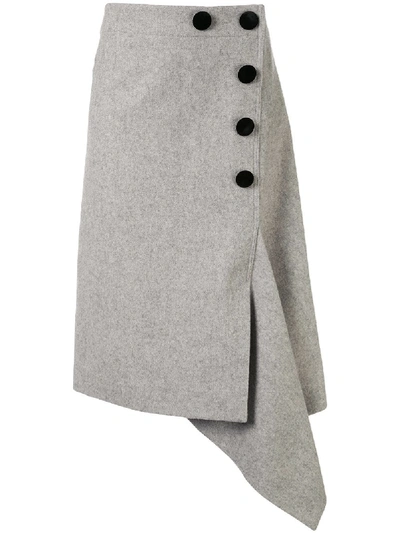 Sacai Velvet-trim Wool Flannel Draped Midi Skirt In Light Grey