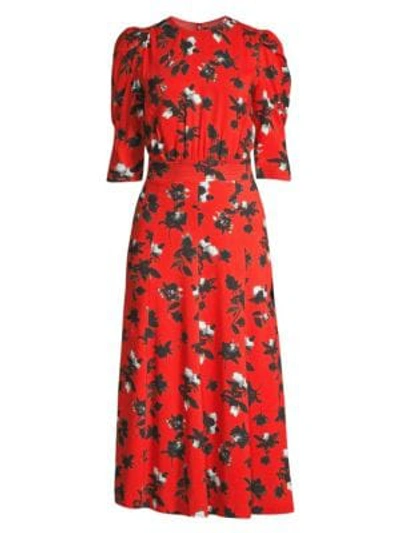 Derek Lam Floral-print Puff-sleeve Midi Dress In Orange Multi