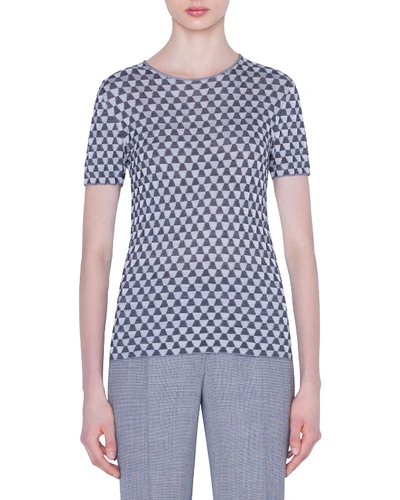 Akris Trapezoid-ribbed Silk Sweater In Gray Pattern