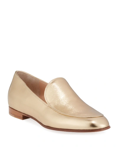 Gianvito Rossi Metallic Leather Flat Loafers In Gold