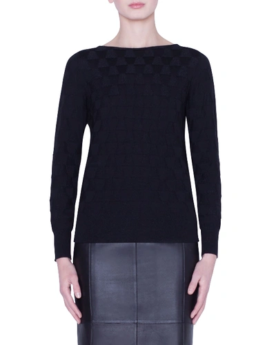 Akris Long-sleeve Shimmer-triangle Knit Top In Black