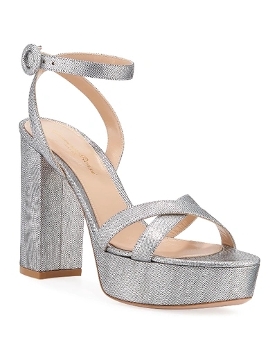 Gianvito Rossi Metallic Block-heel Platform Sandals In Silver