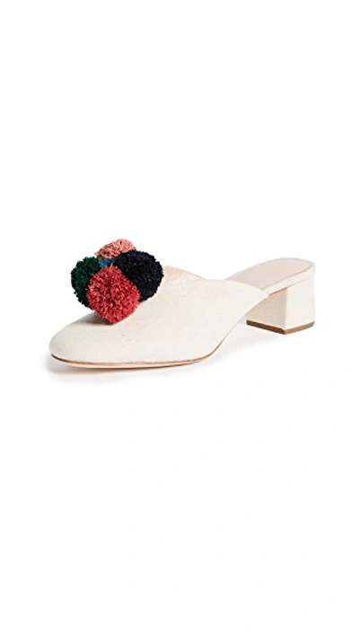 Loeffler Randall Lulu Pom-pom Canvas Mules In Natural Multi