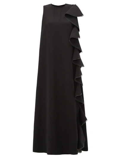 Valentino Cady Couture Side Ruffle Gown In Black