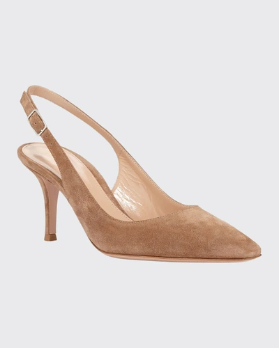 Gianvito Rossi Suede Slingback Mule Pumps In Beige