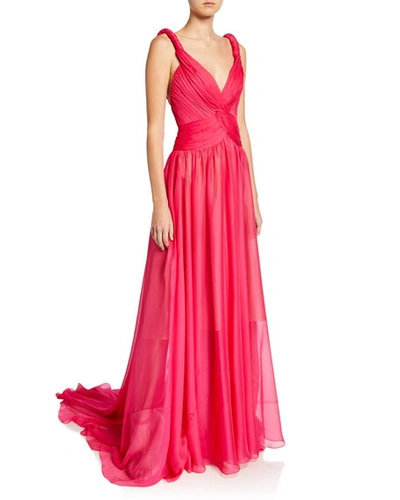 Oscar De La Renta Twisted Silk Gauze Gown In Pink