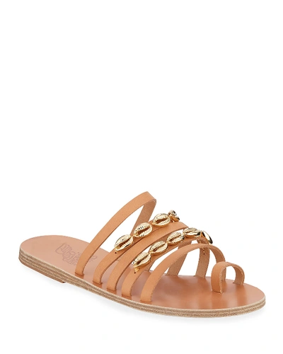 Ancient Greek Sandals Niki Metallic Seashell Slide Sandals In Tan