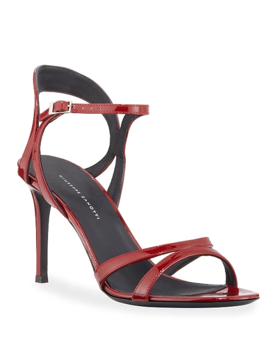 Giuseppe Zanotti Strappy Patent Mid-heel Sandals In Red