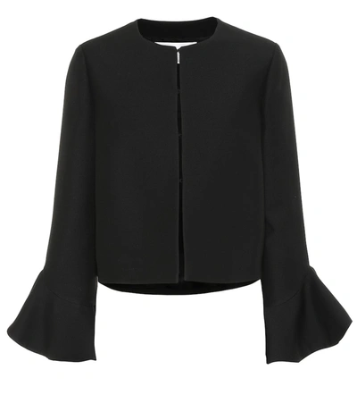 Valentino Long-sleeve Bell-cuff Crepe Couture Jacket In Black