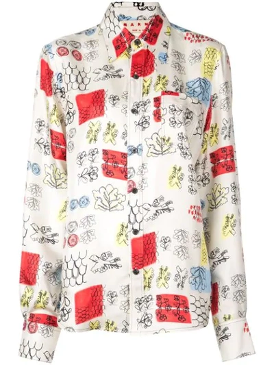 Marni Floral Sketch Print Button-front Shirt In Neutrals