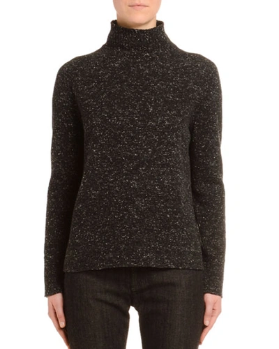 Agnona Melange Cashmere-tweed Turtleneck Sweater, Black/white In White/black
