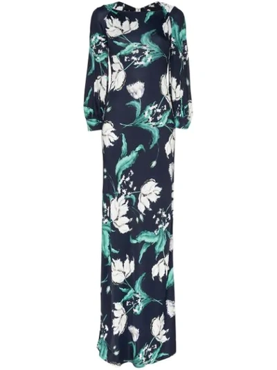 Erdem Etheline Floral Twisted-silk Jersey Gown In Blue