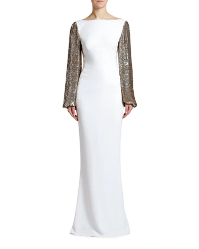 Stella Mccartney Boat-neck Golden Sequined-sleeve Gown In White