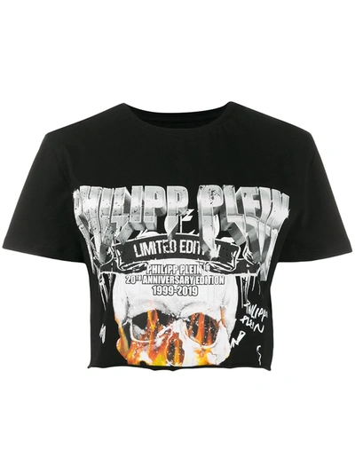 Philipp Plein Cropped Printed T-shirt In Black