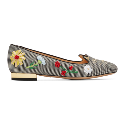 Charlotte Olympia Kitty Floral-embroidered Gingham Flats In Gfa0004 Mul