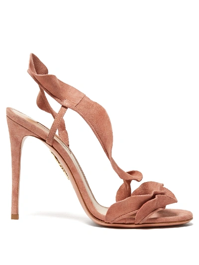 Aquazzura Ruffle 105 Dusky Pink Suede Sandals