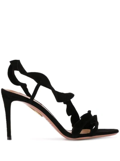 Aquazzura Ruffle 85 Suede Slingback Sandals In Black