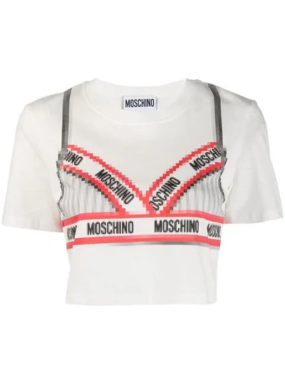 Moschino Cropped Logo-print Cotton-jersey T-shirt In White