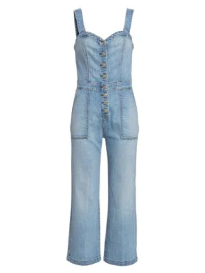 7 For All Mankind Sweetheart Cropped Denim Corset Tank Playsuit In Whitney