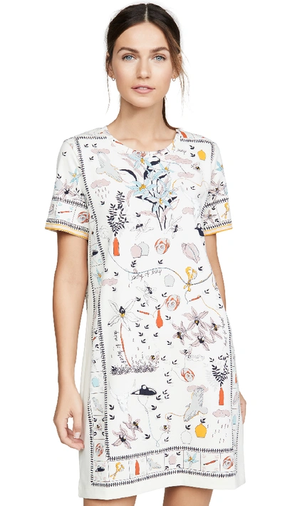 Tory Burch Printed Crewneck Short-sleeve T-shirt Dress In Poetry Of Things