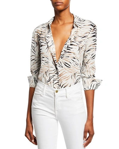 Altuzarra Chika Long-sleeve Tiger-print Shirt In White