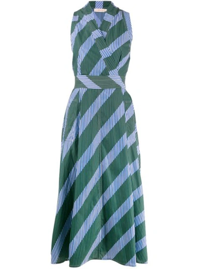 Tory Burch Multistripe Back Tie Cotton Wrap Dress In Blue