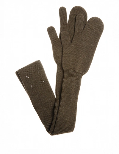 Maison Margiela Wool Gloves In Khaki